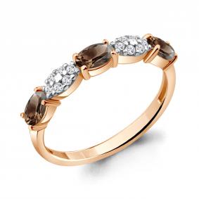 Кольцо из золочёного серебра AQUAMARINE А6940301А-п с фианитом и кварцем А6940301А-п фото