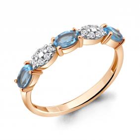 Кольцо из золочёного серебра AQUAMARINE А6940305А-п с топазом и фианитом А6940305А-п фото