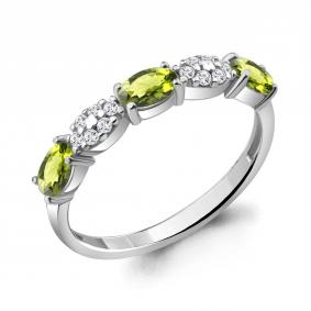 Серебряное кольцо AQUAMARINE А6940307А с фианитом и хризолитом А6940307А фото