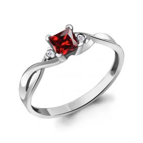 Серебряное кольцо AQUAMARINE А6940503А с фианитом и гранатом А6940503А фото