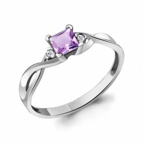Серебряное кольцо AQUAMARINE А6940504А с фианитом и аметистом А6940504А фото