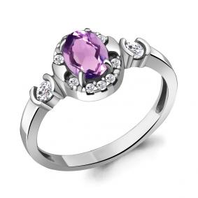 Серебряное кольцо AQUAMARINE А6940604А с фианитом и аметистом А6940604А фото