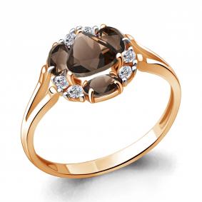 Кольцо из золочёного серебра AQUAMARINE А6941201А-п с фианитом и кварцем А6941201А-п фото