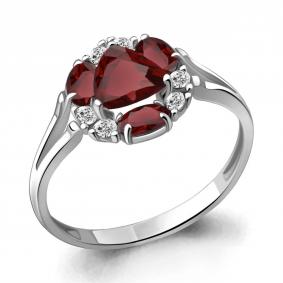 Серебряное кольцо AQUAMARINE А6941203А с фианитом и гранатом А6941203А фото