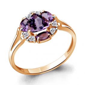 Кольцо из золочёного серебра AQUAMARINE А6941204А-п с фианитом и аметистом А6941204А-п фото