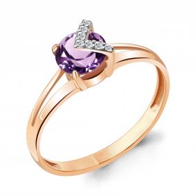 Кольцо из золочёного серебра AQUAMARINE А6941804А-п с фианитом и аметистом А6941804А-п фото