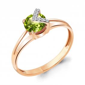 Кольцо из золочёного серебра AQUAMARINE А6941807А-п с фианитом и хризолитом А6941807А-п фото