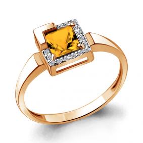 Кольцо из золочёного серебра AQUAMARINE А6942206А-п с фианитом и цитрином А6942206А-п фото