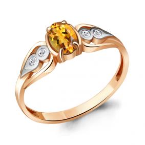 Кольцо из золочёного серебра AQUAMARINE А6942306А-пк с фианитом и цитрином А6942306А-пк фото