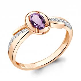 Кольцо из золочёного серебра AQUAMARINE А6942604А-п с фианитом и аметистом А6942604А-п фото