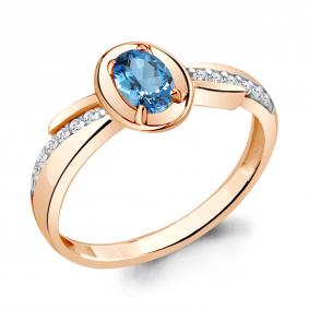 Кольцо из золочёного серебра AQUAMARINE А6942605А-п с топазом и фианитом А6942605А-п фото