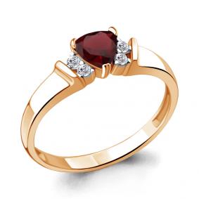 Кольцо из золочёного серебра AQUAMARINE А6943003А-п с фианитом и гранатом А6943003А-п фото