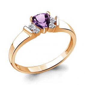 Кольцо из золочёного серебра AQUAMARINE А6943004А-пк с фианитом и аметистом А6943004А-пк фото