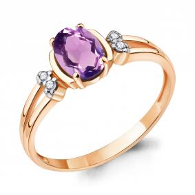 Кольцо из золочёного серебра AQUAMARINE А6943104А-п с фианитом и аметистом А6943104А-п фото