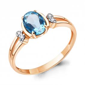 Кольцо из золочёного серебра AQUAMARINE А6943105А-п с топазом и фианитом А6943105А-п фото