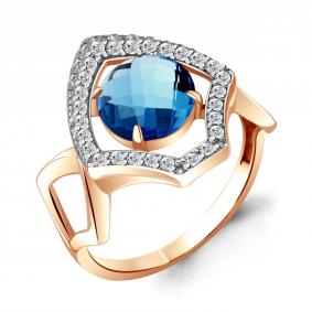 Кольцо из золочёного серебра AQUAMARINE А6943593А-п с фианитом и Лондон топазом А6943593А-п фото