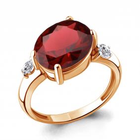 Кольцо из золочёного серебра AQUAMARINE А6943785А-п с фианитом и гранатом А6943785А-п фото