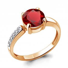 Кольцо из золочёного серебра AQUAMARINE А6943885А-п с фианитом и гранатом А6943885А-п фото