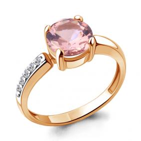 Кольцо из золочёного серебра AQUAMARINE А6943890А-п с фианитом и морганитом А6943890А-п фото