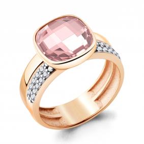 Кольцо из золочёного серебра AQUAMARINE А6944390А-п с фианитом и морганитом А6944390А-п фото