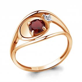 Кольцо из золочёного серебра AQUAMARINE А6944403А-п с фианитом и гранатом А6944403А-п фото