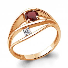 Кольцо из золочёного серебра AQUAMARINE А6944503А-п с фианитом и гранатом А6944503А-п фото