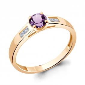 Кольцо из золочёного серебра AQUAMARINE А6945204-п с фианитом и аметистом А6945204-п фото