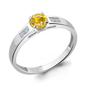 Серебряное кольцо AQUAMARINE А6945206 с фианитом и цитрином А6945206 фото