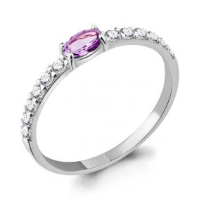 Серебряное кольцо AQUAMARINE А6946304А с фианитом и аметистом А6946304А фото
