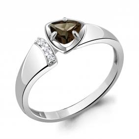 Серебряное кольцо AQUAMARINE А6946601А с фианитом и кварцем А6946601А фото