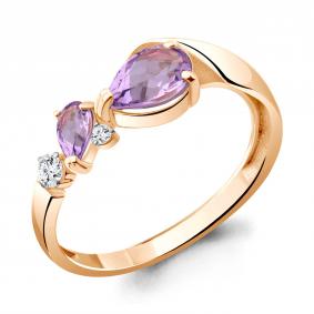 Кольцо из золочёного серебра AQUAMARINE А6949204А-п с фианитом и аметистом А6949204А-п фото