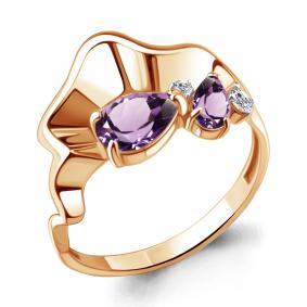 Кольцо из золочёного серебра AQUAMARINE А6949304А-п с фианитом и аметистом А6949304А-п фото
