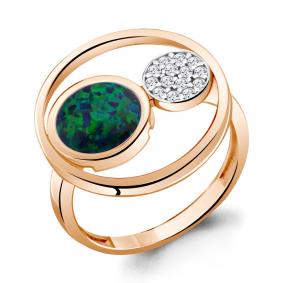 Кольцо из золочёного серебра AQUAMARINE А6950096А-п с фианитом и опалом А6950096А-п фото