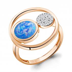 Кольцо из золочёного серебра AQUAMARINE А6950097А-п с фианитом и опалом А6950097А-п фото