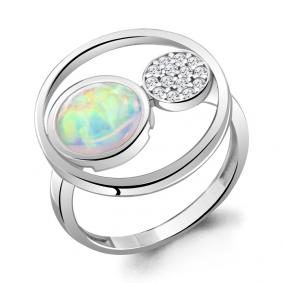 Серебряное кольцо AQUAMARINE А6950098А с фианитом и опалом А6950098А фото