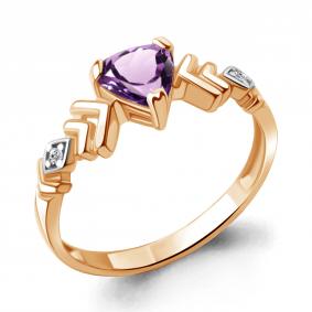 Кольцо из золочёного серебра AQUAMARINE А6950804А-пк с фианитом и аметистом А6950804А-пк фото