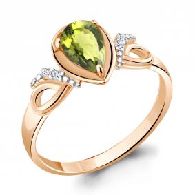 Кольцо из золочёного серебра AQUAMARINE А6951807А-п с фианитом и хризолитом А6951807А-п фото