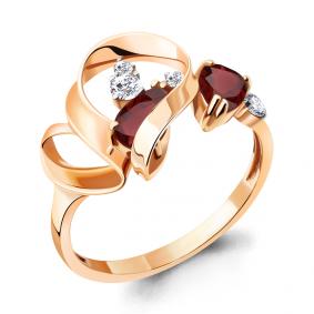 Кольцо из золочёного серебра AQUAMARINE А6953203А-п с фианитом и гранатом А6953203А-п фото