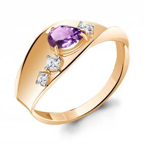 Кольцо из золочёного серебра AQUAMARINE А6953404А-п с фианитом и аметистом А6953404А-п фото