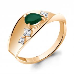 Кольцо из золочёного серебра AQUAMARINE А6953409А-п с фианитом и агатом А6953409А-п фото