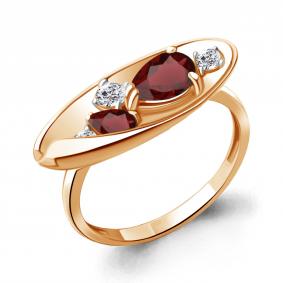 Кольцо из золочёного серебра AQUAMARINE А6953503А-п с фианитом и гранатом А6953503А-п фото