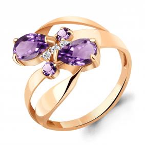 Кольцо из золочёного серебра AQUAMARINE А6954204А-п с фианитом и аметистом А6954204А-п фото