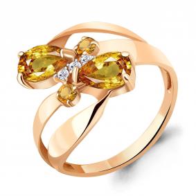 Кольцо из золочёного серебра AQUAMARINE А6954206А-п с фианитом и цитрином А6954206А-п фото