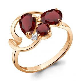 Кольцо из золочёного серебра AQUAMARINE А6954303А-п с фианитом и гранатом А6954303А-п фото