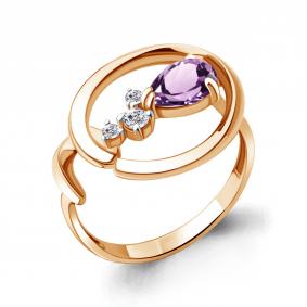 Кольцо из золочёного серебра AQUAMARINE А6954404А-п с фианитом и аметистом А6954404А-п фото