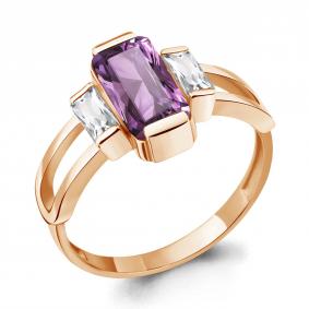 Кольцо из золочёного серебра AQUAMARINE А6954884-п с фианитом и аметистом А6954884-п фото