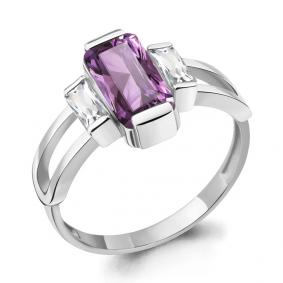 Серебряное кольцо AQUAMARINE А6954884 с фианитом и аметистом А6954884 фото