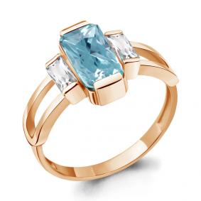 Кольцо из золочёного серебра AQUAMARINE А6954888-п с фианитом и турмалином А6954888-п фото
