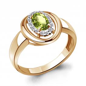 Кольцо из золочёного серебра AQUAMARINE А6955807А-п с фианитом и хризолитом А6955807А-п фото