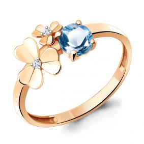 Кольцо из золочёного серебра AQUAMARINE А6956105А-п с топазом и фианитом А6956105А-п фото